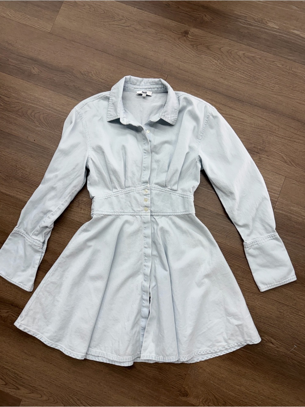 PAIGE Sandrine Light Blue Long-Sleeve Button Front Fit-and-Flare Dress Sz 2